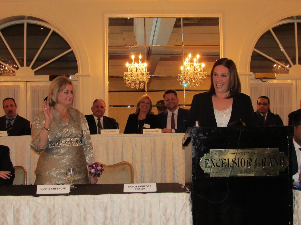 Claire Bisignano Chesnoff is sworn in as president of the Staten Island Board of Realtors by Joan Illuzzi, special counsel to Manhattan District Attorney Cyrus R. Vance Jr.