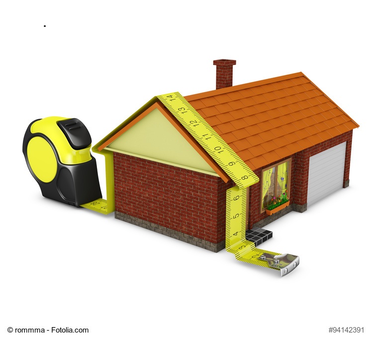 Measuring tape bends around contours of the house